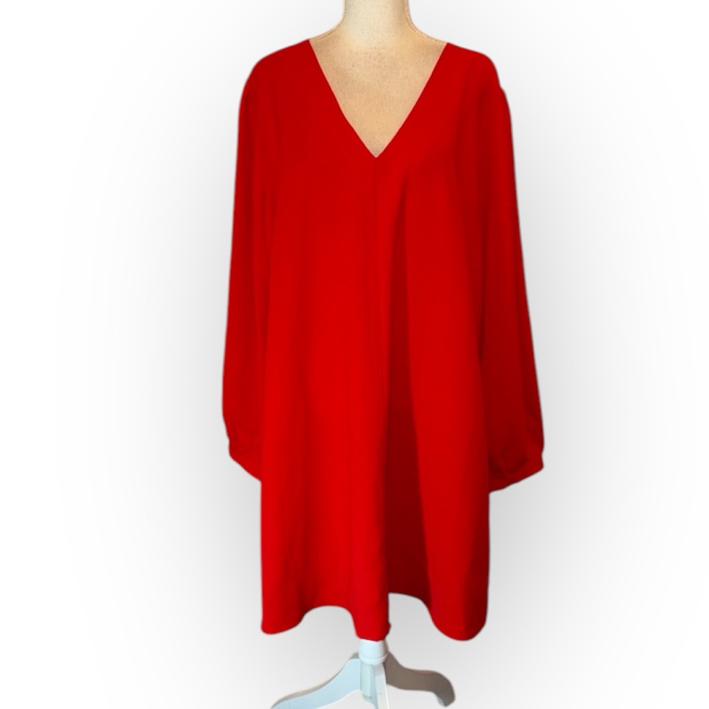 Jodifl Plus Size Red Bubble Sleeve Mini Dress